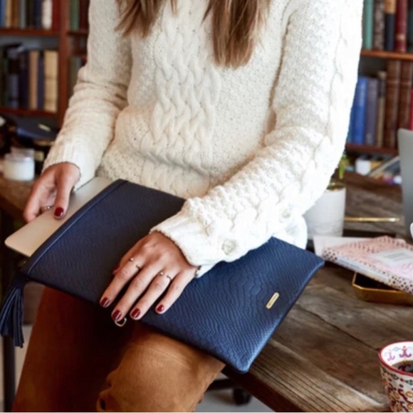 Gigi New York | leather bag, authentic snakeskin, navy fold over clutch w/ strap - Picture 2 of 4